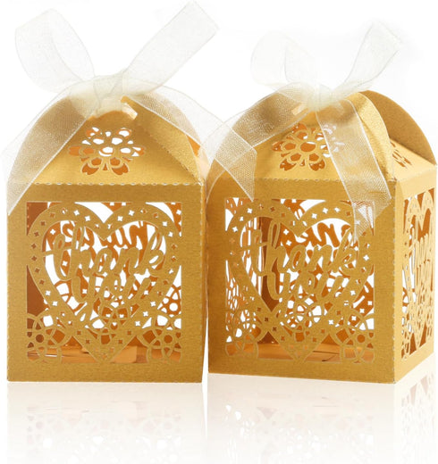 COTOPHER Laser Cut Boxes, 100pcs Thank You Gift Boxes Wedding Party Favor Boxes Lace Candy Boxes for Wedding Bridal Shower Baby Shower Birthday Pa...
