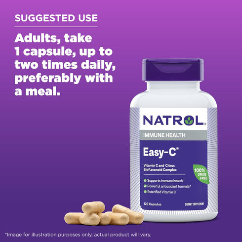 Natrol Easy-C Immune Health, Dietary Supplement, Supports Immune Health with Vitamin C and Bioflavonoids, Veggie Capsules, 500 mg, 120 Count...