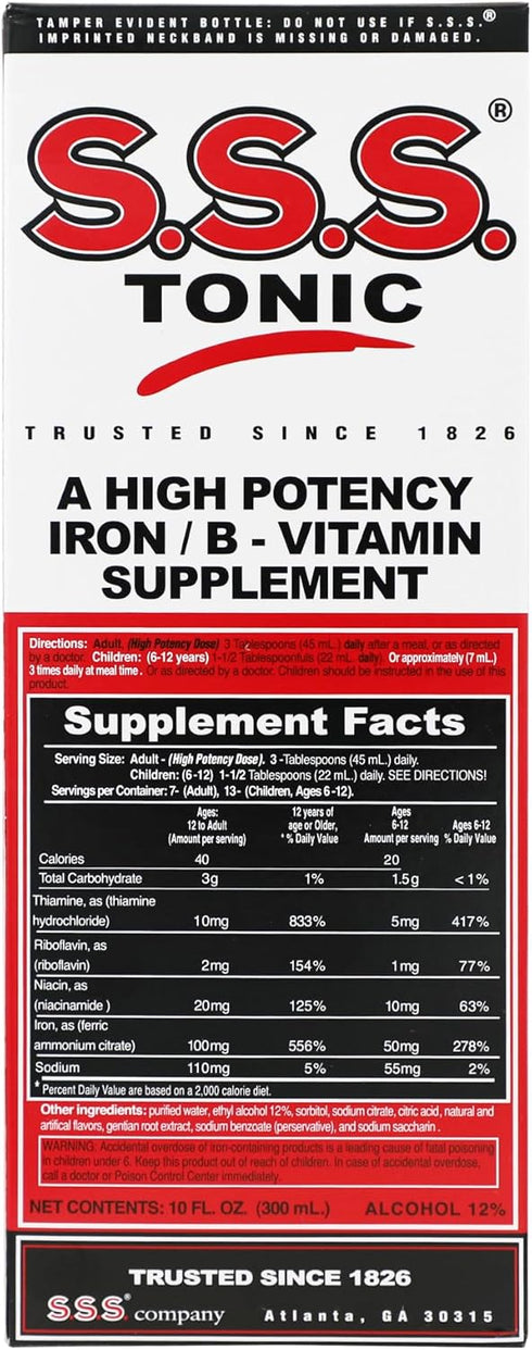S.S.S. Tonic, Iron and Vitamin B Supplement, High Potency Vitamins, Bottle,10 Fl Oz (Pack of 1)...