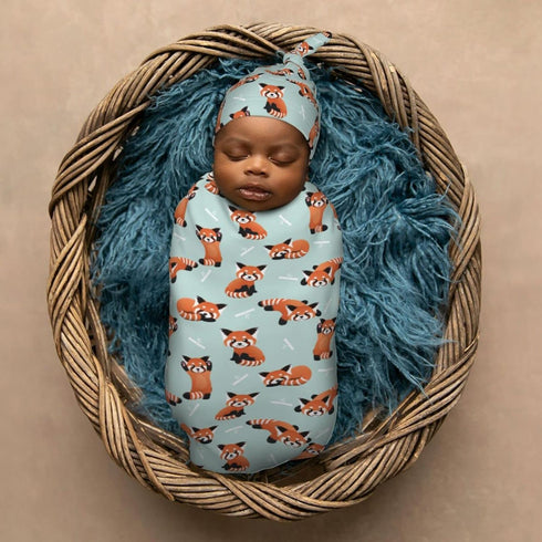 Red Cute Panda Newborn Swaddle Blankets Hat Sets Soft Baby Receiving Blanket Swaddle Sack for Baby Shower Infant Boy Girl Gift...