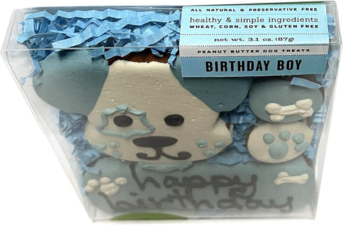 Bubba Rose Biscuit Company: Decorated Birthday Boy Blue Dog Treats - Crunchy Biscuit Texture - Natural Gourmet Dog Cookies - Pack of 4 Cookies - M...