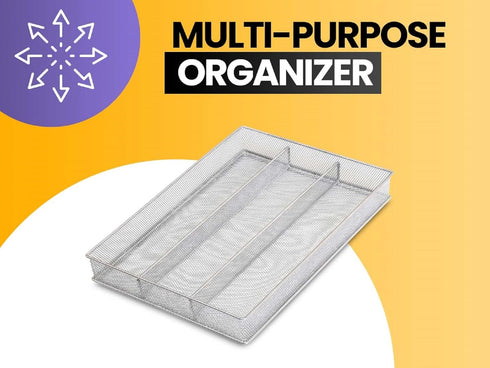 YBM Home Metal Silverware Organizer for In-Drawer Cutlery Storage, 3 Compartment Mesh Cutlery Flatware Tray Sorts Kitchen Utensils, Great for Offi...