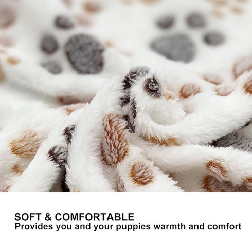 1 Pack 3 Puppy Dog Blankets Super Soft Warm Sleep Mat Fluffy Premium Fleece Pet Blanket Flannel Throw for Dog Puppy Cat - White Paw Print Medium(2...