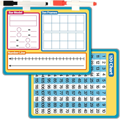 Dry Erase Number Line Whiteboard, 9" x 12" Number Board Double-Sided 120 Number Chart, Math Manipulatives White Board for Kids Students, Small Whi...