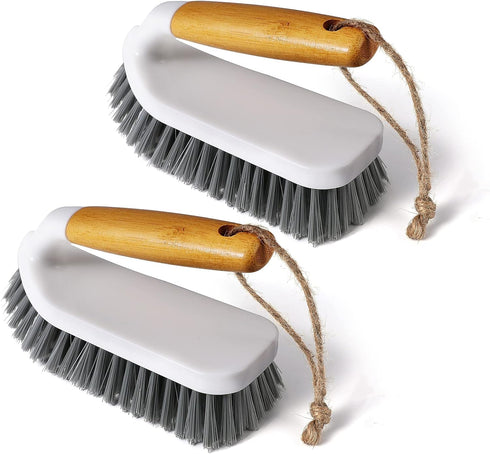 Eyliden Scrub Brush, 2 Pack Heavy-Duty Stiff Bristles Cleaning Brush, Natural Bamboo Handle, Multi Purpose Scrub Brushes for Bathroom Floor Tub Sh...