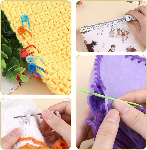 Knitting Tool Kit Knitting and Crochet Accessories large Eye Blunt Needles Plastic Needles with Tape Measure Stitch Markers Storage Box for DIY Ha...