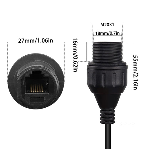 QIANRENON RJ11/RJ12 6P6C Panel Mount Waterproof Connector CAT3 RJ12 Male to Female Outdoor Telephone Line Socket,IP67 Waterproof,for Telephone Com...
