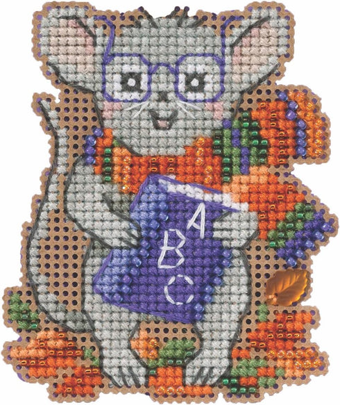 Mill Hill School Mouse Beaded Counted Cross Stitch Ornament Kit 2023 Autumn Harvest MH182325...