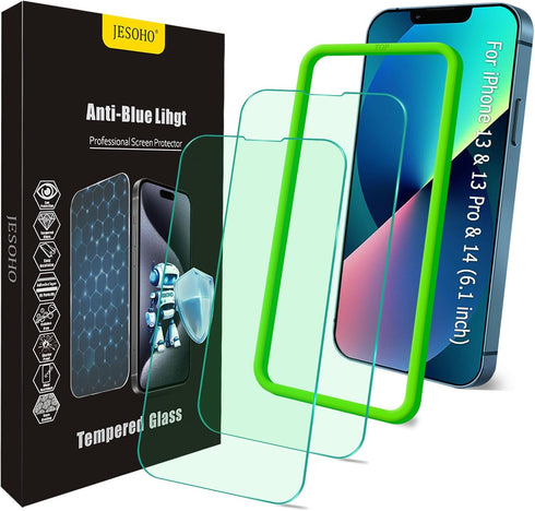 Blue Light Screen Protector for iPhone 13/13Pro & iPhone 14 (6.1inch), Eye Protection Tempered Glass Film, Scratch-Resistant, No Bubble, Anti Glar...