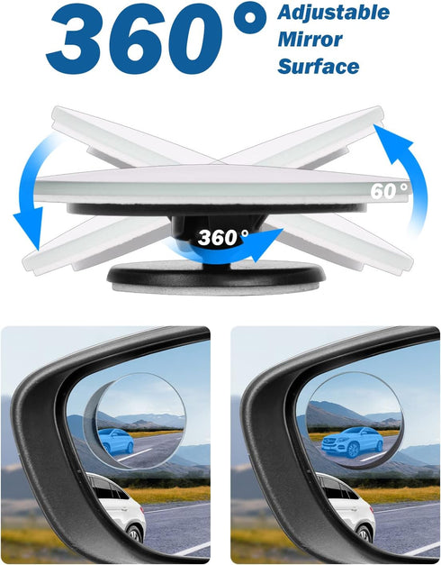 JOYTUTUS HD Blind Spot Car Mirror 4 Pack Accessories Round Convex Mirror Frameless Side Rear View Mirror with Wide Angle 360° Adjustable Glass ABS...