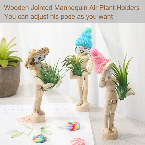 6 Sets Air Plant Holder Wooden Jointed Mannequin Tabletop Flexible Shape Adjustable Pose DIY Accessories Decor Planter Tillandsia Air Fern Display...