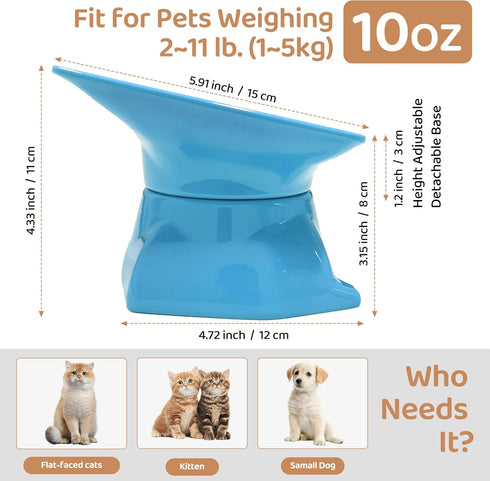 Small Elevated Slow Feeder Cat Bowl, Cute Tilted Elevated Bowls and Dishes for Cats & Small Dogs, Whisker Friendly, Anti Vomiting Raised Pet Bowl ...