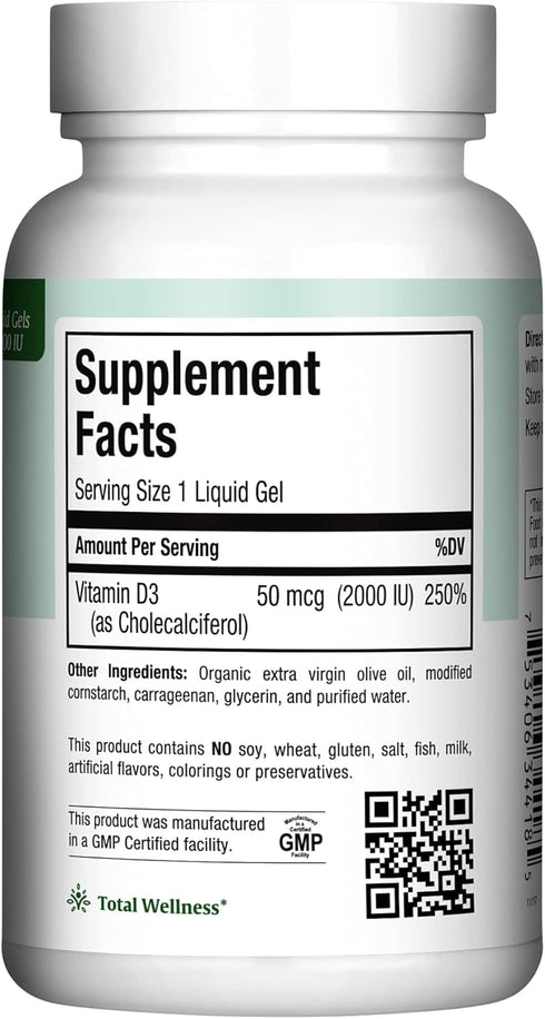 Kosher Vitamin D3 2000IU - Highly Absorbable Vitamin D Supplements for Healthy Immune Response, Calcium Absorption, Teeth & Bone Health - Vit D3 V...