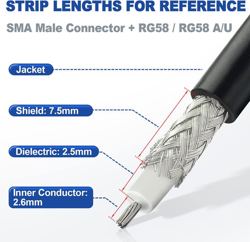 Eightwood 10pcs SMA Male Plug Crimp RF Connector for RG58 RG142 LMR195 Coaxial Cable...