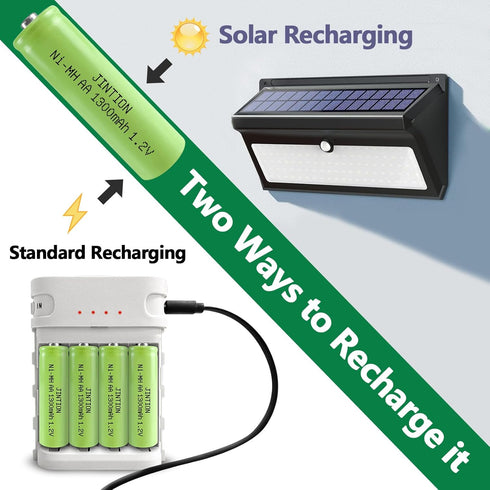 JINTION Ni-MH AA Rechargeable Batteries, Double A High Capacity 1.2V 1300mAh Pre-Charged for Garden Landscaping Solar Lights, String Lights, Remot...