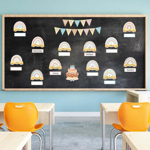 Boho Classroom Decor, Happy Birthday Bulletin Board Calendar Decorations Rainbow Classroom Wall Decor Supplies Include Labels Classroom Chart Cuto...