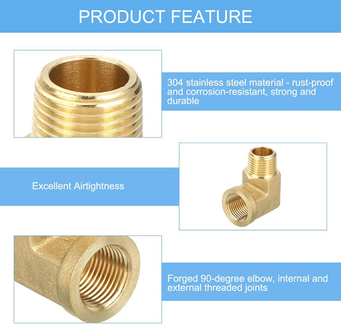 uxcell Brass Pipe Fitting 90 Degree Street Elbow Brass 3/8" NPT Pipe Connector for Gas, Air, Oil, Propane, 2pcs...