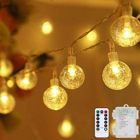 Metaku Globe Fairy Lights Battery Operated 33ft 80LED String Lights with Remote Waterproof Indoor Outdoor Hanging Decorative Christmas Lights for ...