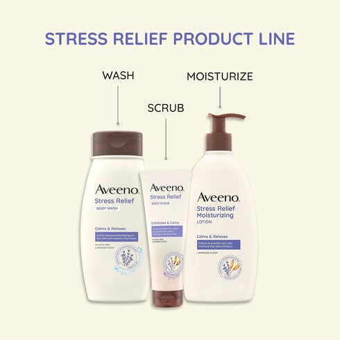 Aveeno Stress Relief Body Scrub, Exfoliating Body Wash for Softer, Smoother Skin, Formulated with Prebiotic Oat & Lavender Scent to Calm & Relax, ...
