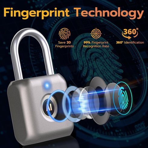Pothunder Fingerprint Smart Padlock Lock, Biometric Metal Keyless Thumbprint Lock, Waterproof, USB Rechargeable, for Gym Locker, School Locker, Lu...
