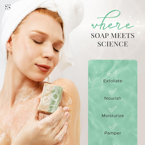 Shower Bar Soap - All Natural Bath Soap -Vegan Soap- Pumice Powder, Zeolite, Kaolin Clays - Body Wash Soap Bars with Camellia and Sunflower Oils -...