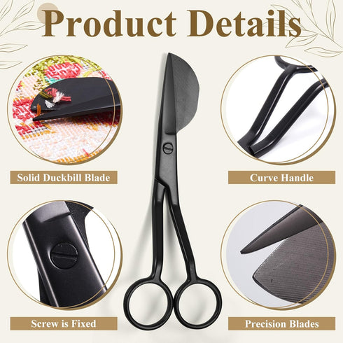 2 Pieces Duckbill Shears 6 and 7 Inches Duckbill Applique Scissors Bent Curved Offset Handle Duckbill Scissors for Carpet Pile, Art, Crafting, Fab...
