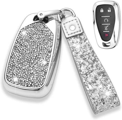 Royalfox 3 4 5 6 Buttons 3D Bling Diamond Rhinestones Smart Remote Key Fob Case Cover for 2016 2017 2018 2019 2020 2021 2022 Chevrolet Malibu Cama...