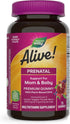 Nature’s Way Alive! Prenatal Premium Gummy Multivitamin, High Potency Folate, Plant-Based DHA, Vegetarian, Strawberry and Lemon Flavored, 75 Gummi...