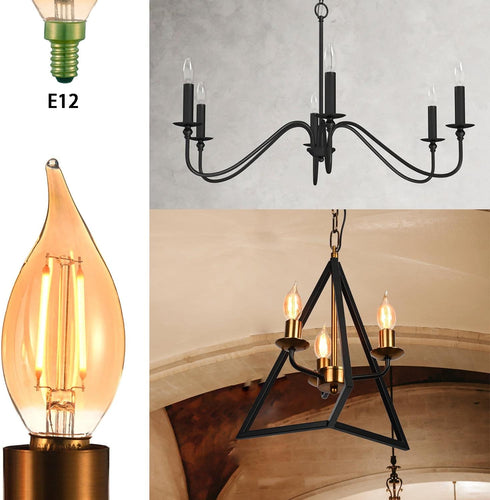E12 Led Light Bulbs Retro Candelabra Led Light Bulbs Dimmable 25 Watt Incandescent Equivalent CRI 85+ 150lm Flame Tip Shape Ca11 Shape for Chandel...