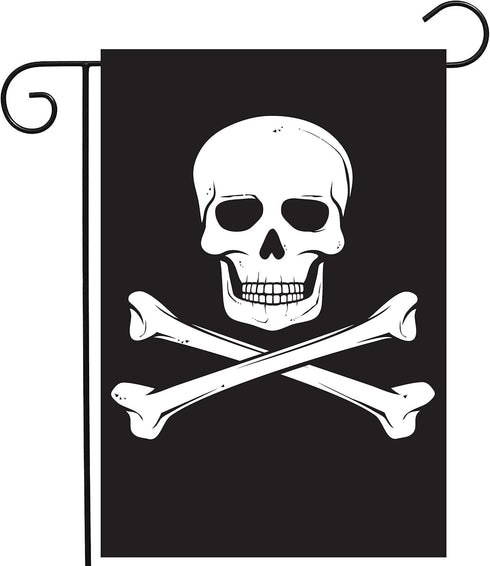Biker Pirate Jolly Roger Skull Garden Yard Flag 12"x 18" Double Sided, Polyester Caribbean Crossed Skeleton Welcome House Flag Banners for Patio L...