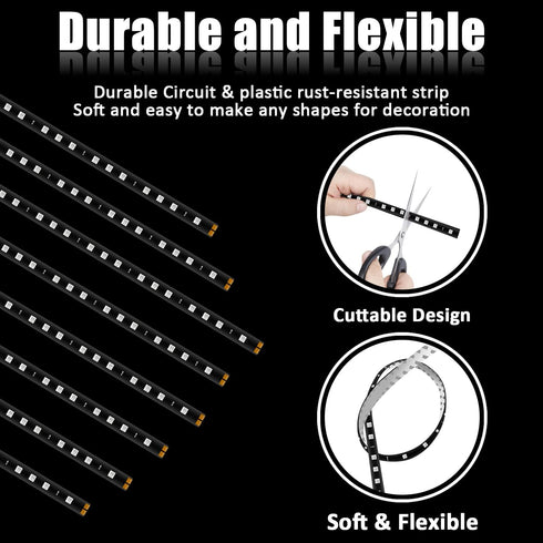 XT AUTO 8pcs 12V Super Bright 30cm 15 LED Flexible Waterproof LED Strip Light for Car Interior & Exterior Decoration DRL Day Running Light Or Boat...