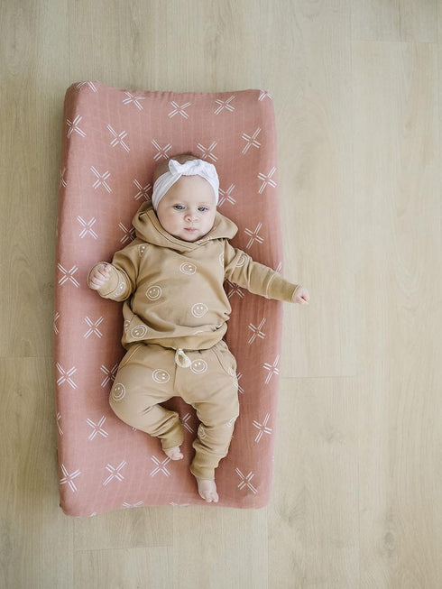 Mebie Baby Changing Pad, Just Peachy, 100% Muslin Cotton Changing Table Pad Cover for Baby Boy and Girl, Designer Nursery Decor Covers, Diaper Cha...