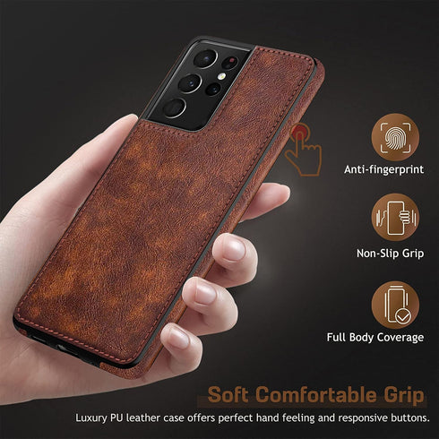 LOHASIC for Galaxy S21 Ultra Case, Premium Leather Luxury Business PU Non-Slip Grip Shockproof Bumper Full Body Protective Cover Phone Cases for S...