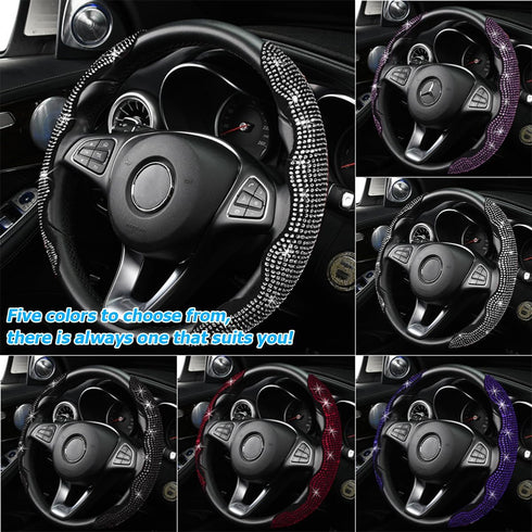 2PCS Car Steering Wheel Cover, Anti-Slip Sparkly Glitter Bling Diamond Crystal Rhinestones Automotive Steering Wheel Protector for Women Girls, Ve...