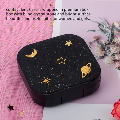 Contact Lens Case, Cute Stars Moon Contact Holder Cases Kit with Lenses Remover Tool Tweezers Mirror Solution Bottle Portable Contacts Container S...