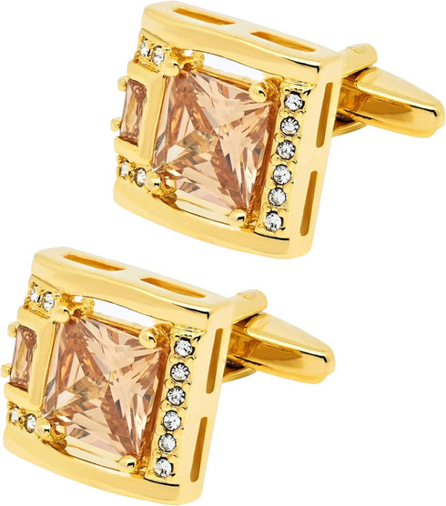 Brown Crystal Gold Cufflinks for Men Lady In Gift Case Classic Square Gemstone Men's Cufflinks Jewelry Set for Wedding Anniversary Business Party ...