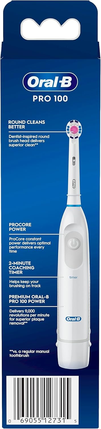 Oral-B Pro 100 3D White, Battery Powered Electric Toothbrush, White...