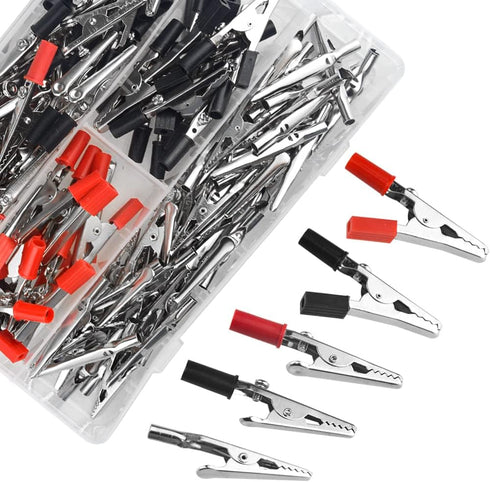 WMYCONGCONG 120 PCS Metal Alligator Clips Electrical Test Clamps Assortment Kit with Plastic Hands Red Black Kit...