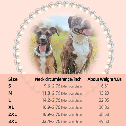 KUDES Exquisite and Adjustable Dog Necklace: Elegant Classic Pearl Collar Necklace Accessories for Dogs, Occasions and Gatherings (3XL(21.6-24.4 I...