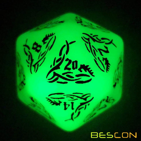 BESCON DARK ELVES Glowing Dice Set (7 piece), Oversized GLOW in DARK Carved Role Playing Games RPG Dice Set...