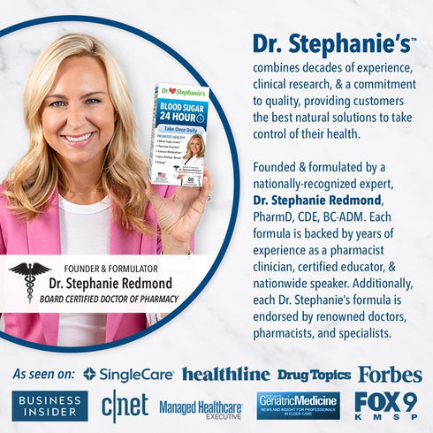 Blood Sugar 24 Hour - 7 in 1 Formula with Cinnamon, Banaba, Chromium, Milk Thistle, & More - Once Daily Supplement by Dr. Stephanie's...