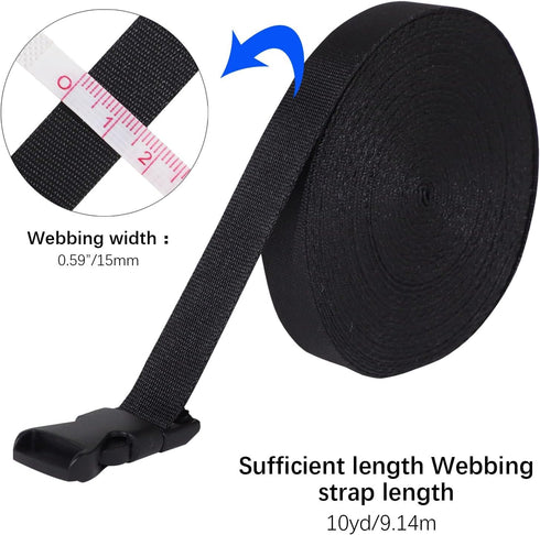 RETON 0.59 Inch 10 Yards Black Nylon Webbing Strap + 20 PCS Adjustable Buckles Plastic Side Release Buckles...
