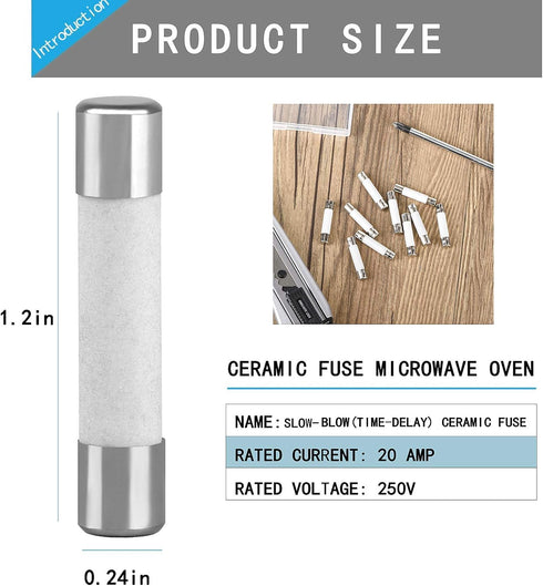10 Pieces Microwave Fuse Ceramic Tube Fuse 20 Amp 250 V Slow Blow Fuse Time Delay Fuse, Compatible with GE WB27X10388, Kenmore Microwave, 6 x 30mm...