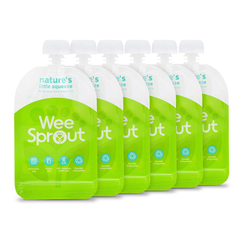 WeeSprout Double Zipper Reusable Food Pouches (Green, 3.4 fl oz)...