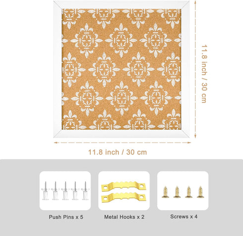 Decorative Cork Board for Walls, Square Bulletin Board with Floral Print, White Framed Pin Board Vision Board for Office School Bedroom and Dorm R...