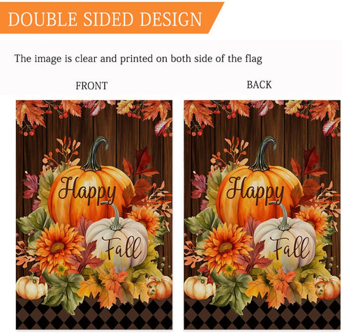 Happy Fall Garden Flag Burlap Vertical Double Sided Fall Pumpkin Maple Leaves Small Yard Flag, Thanksgiving Autumn Harvest Holiday Outdoor Decorat...