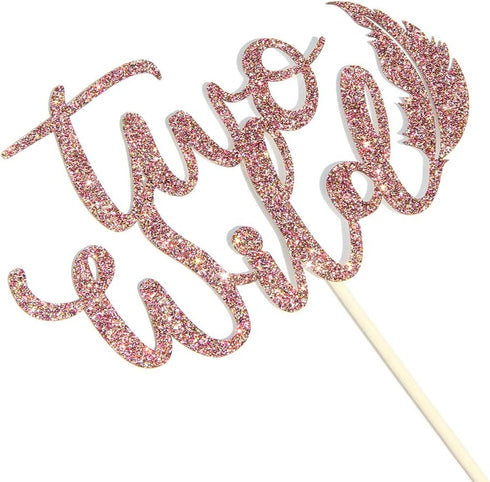 WeBenison Rose Gold Glitter Two Wild Cake Topper for Baby Shower, Kids 2nd Birthday Boy or Girl Birtyday Party Decorations...
