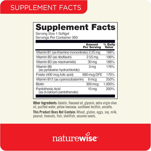 NatureWise Vitamin B Complex for Women and Men - with Folic Acid Biotin B1 B2 B3 B6 B12 - Support Cellular Energy & Mental Clarity - Gluten Free, ...