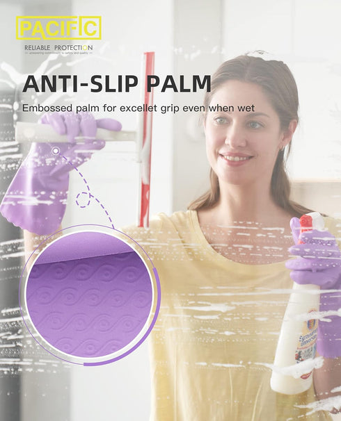 PACIFIC PPE Reusable Dishwashing Cleaning Rubber Gloves, Dish Washing Gloves with Flocked Cotton Liner, Kitchen Gloves, Latex Free, Purple, Small...
