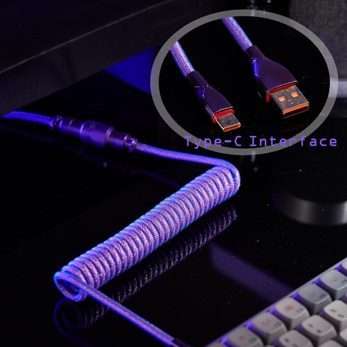 USB C Coiled Cable for Gaming Keyboard, Double-Sleeved Mechanical Custom Coiled USB C Cable with Detachable Metal Aviator, USB-C to USB-A,Suitable...